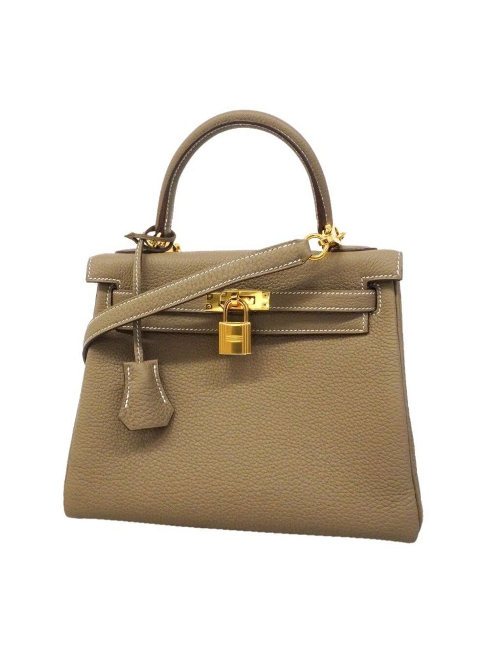 Hermes Handbag Kelly 25 Taurillon Clemence Etoupe Gold 2-Way Bag
